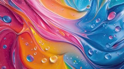 Poster - A colorful swirling abstract pattern with water droplets, evoking joy and the fluidity of life