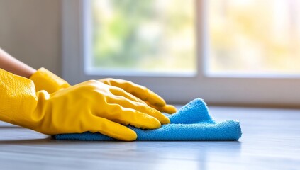 Close-Up Of Hands Cleaning Floor With Microfiber Cloth