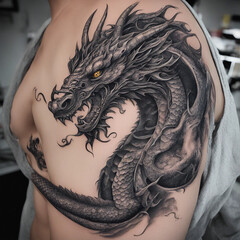 Wall Mural - textured dragon tattoo illustration