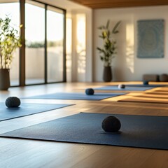 Sticker - Peaceful Yoga Studio with Wooden Floors and Natural Light