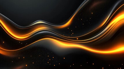 Poster - Black and orange modern abstract background with yellow glowing movement and high-speed light effect. Vector illustration