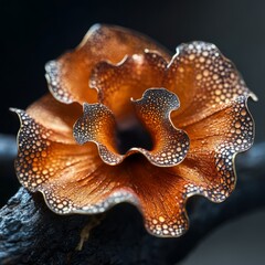 Wall Mural - A close-up of a brown, textured flower with water droplets on its petals.