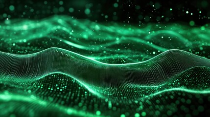 Poster - Abstract green tech background with digital waves.