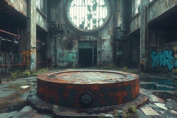 a rusted metal podium. generative ai