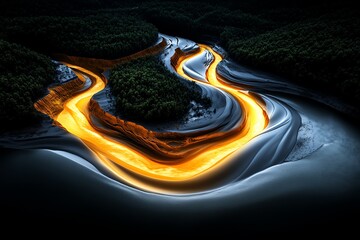 Poster - Minimal design of River Alcoa, with smooth, flowing lines and subtle color accents representing the water and landscape