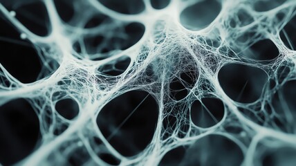 A 3D illustration of organic fibers twisting into a complex web close up, intricate, realistic, Multilayer, spider s web