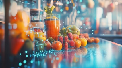 Poster - the arrival of foodtech, innovation and digitalisation in the food industry, background, illustratio