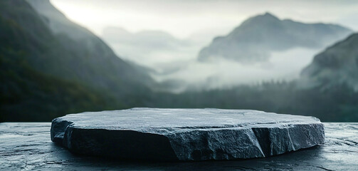 Poster - A large rock sits on a ledge in the mountains