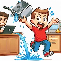 computer, cartoon, illustration, vector, business, office, boy, woman, laptop, work, people, worker, phone, person, monitor, school, art, desk, technology