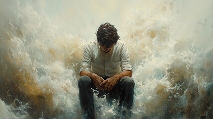 Man Contemplating the Stormy Sea: A Painting of Inner Turmoil