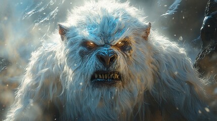 Poster - Ferocious Yeti in a Snowy Mountain Landscape