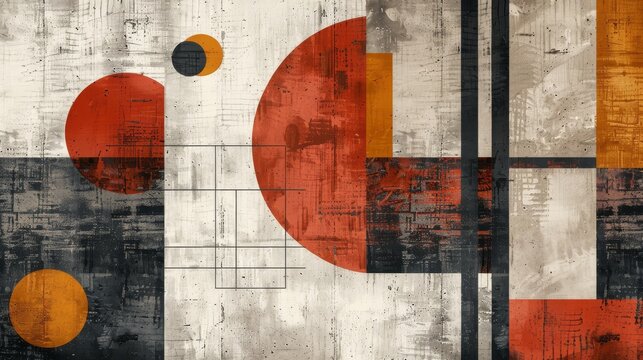 A clean and minimalistic geometric design with Scandinavian colors, using abstract shapes like rectangles and circles
