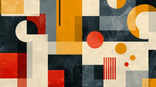 A clean and minimalistic geometric design with Scandinavian colors, using abstract shapes like rectangles and circles