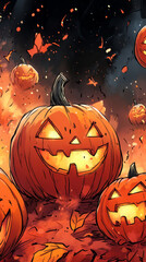 Poster - Spooky jack-o'-lanterns glow in the dark.