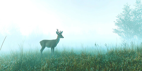 Poster - A deer is standing in a field of tall grass