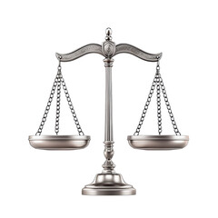 Silver scales of justice isolated on transparent background.