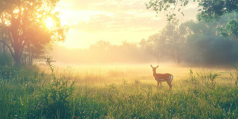 Poster - A deer is standing in a field of tall grass