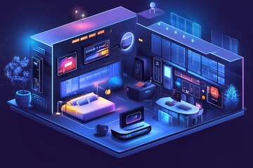 An isolated modern smart home system illustration, showcasing futuristic home automation technologies.