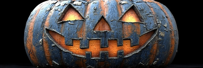 Canvas Print - A spooky jack-o'-lantern with a carved face glows in the dark.