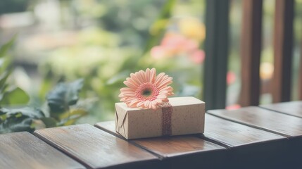 Sticker - Serene Gerbera Daisy on Wooden Table in Garden