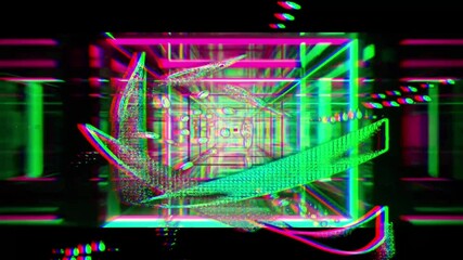 Leinwandbilder - A vibrant neon tunnel with distortions and digital noise, creating a futuristic  look, cyber Monday