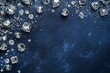© Oleh - Sparkling diamonds of various sizes are scattered on a dark blue textured background, forming a border and leaving an empty space in the center