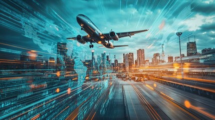 Wall Mural - modern technology is shaping the future of air travel. planes are taking off from airports against a