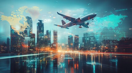 Wall Mural - modern technology is shaping the future of air travel. planes are taking off from airports against a