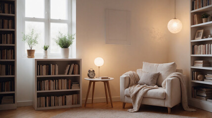 Wall Mural - A small sitting area interior design concept image, 3d illustration of interior design.