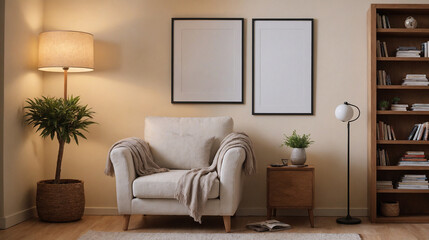 Wall Mural - High-resolution living area with furniture 3d illustration interior rendering.