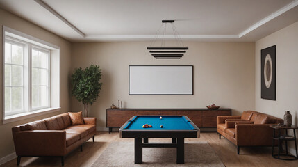 Wall Mural - An entertainment room concept interior design template, high-resolution 3d illustration interior rendering.