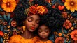 © ProPhotos - An African American mother and child illustration with flowers in the background. Mother's Day.