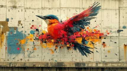 Canvas Print - Colorful Bird Graffiti Wall Art: Abstract Urban Painting