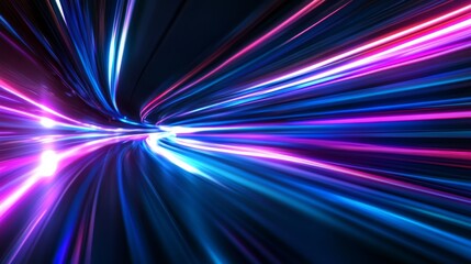 Poster - Vivid streaks of neon blue and purple light intertwine against a dark backdrop, forming a dynamic abstract design that evokes a sense of motion and modernity