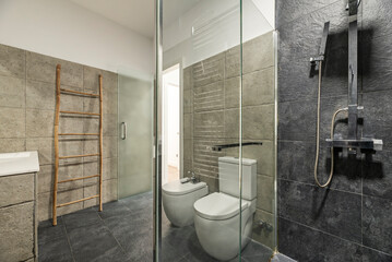 Poster - Modern bathrooms are often characterized by a minimalist, clean design with straight, simple lines