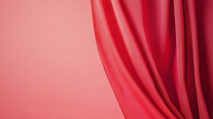 Poster - A soft red curtain elegantly frames a pastel pink backdrop, creating a warm and inviting atmosphere perfect for commercial photography applications