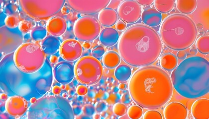 Vibrant Abstract of Colorful Soap Bubbles in Pink, Blue, and Orange Representing Purity, Cleansing, and Freshness