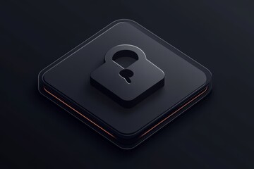 Poster - 3D black padlock on layered dark panels symbolizing encryption cybersecurity and data protection in a sleek high tech design