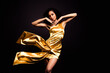 © Beauty Hero - Photo of tempting shiny lady wear gold dress enjoy ballroom dance isolated black color background
