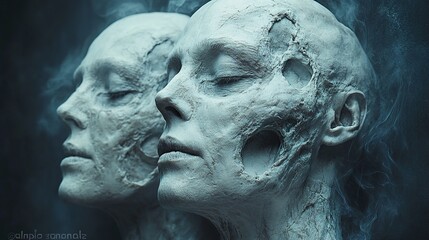 Canvas Print - Haunting Faces: A Surreal Exploration of Mortality