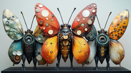 Colorful Metal Butterfly Sculptures: A Close-Up View