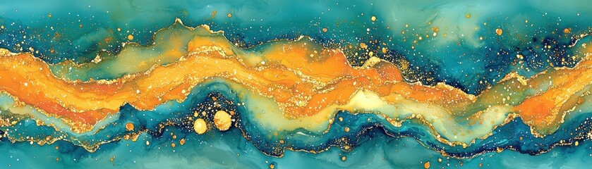 Wall Mural - Ethereal Watercolor Abstract Painting with Golden Accents