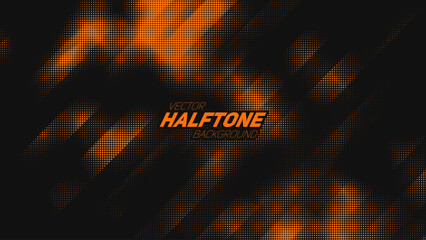 Poster - Abstract vector torn orange halftone background. Scrathed dotted texture element.