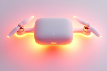 Wall Mural - Futuristic delivery drone with glowing lights resting on a flat surface symbolizing modern advancements in drone logistics automation and smart technology for fast efficient deliveries