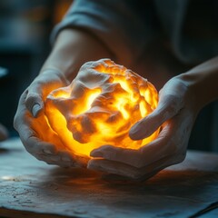 Sticker - Hands holding a glowing white object, possibly a sculpture or 3D printed item.