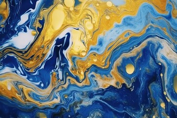 Canvas Print - Abstract Swirls of Blue and Gold Paint