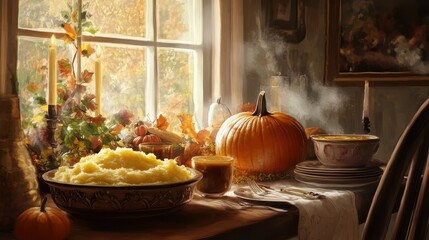 Wall Mural - Cozy Autumn Harvest: Warm, Inviting Thanksgiving Scene