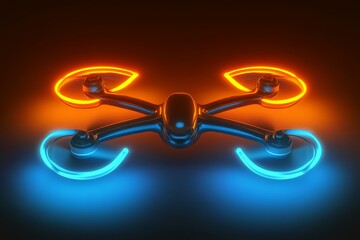 Canvas Print - Futuristic black drone with glowing orange and blue rings flying in a dark digital environment symbolizing precision in smart drone logistics