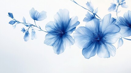 Poster - An elegant blue floral design gracefully adorns a pristine white backdrop, showcasing the soft lines and delicate shapes of the flowers, perfect for calming decor