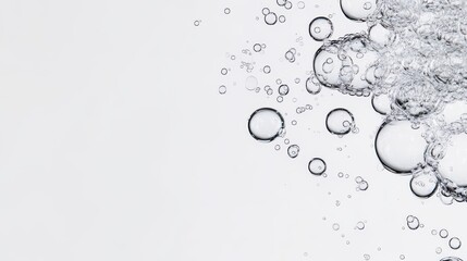 Poster - Bubbles rise and float effortlessly against a white background, showcasing the purity and clarity of water in a minimalist setting